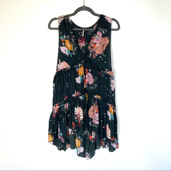 Free People Haze Floral Tunic Hi Low Green Tank Top Size Medium - Picture 6 of 12